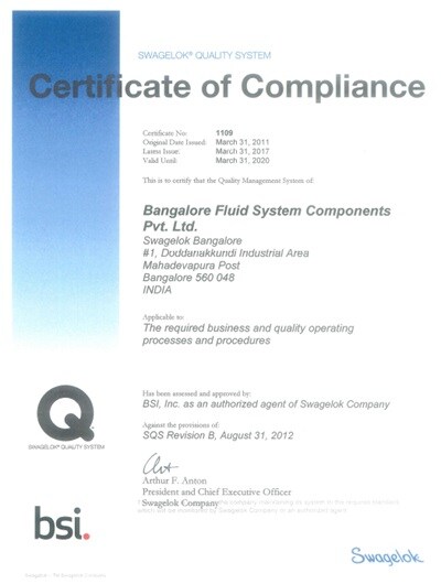swagelok quality certificate